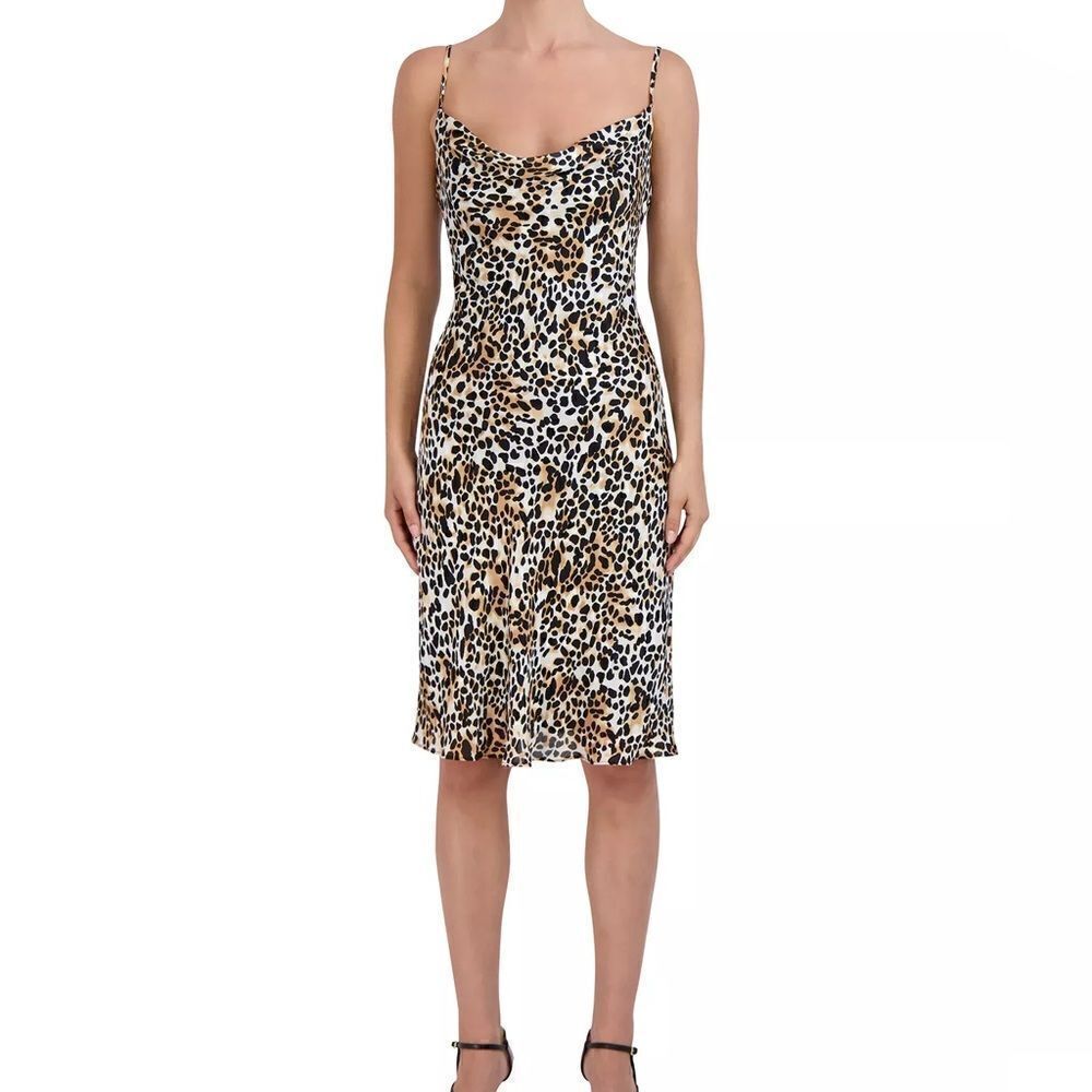 BCBG Paris Women's Slip Dress Leopard Print Cowl Neck